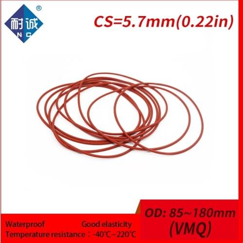 1PC/lot Silicone rubber oring Red VMQ CS 5.7mm OD85/90/115/180mm Gasket Silicone Oring waterproof Silica gel