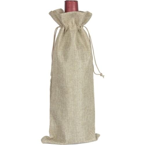 10 pcs Jute Wine Bottle Bags Burlap Hessian Drawstring Wine Gift Cover pouch 15cmx35cm