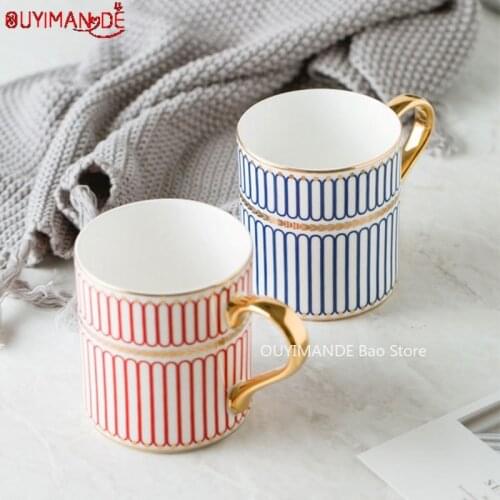 350ml Creative ceramic cup British Style Luxury Gold Stripes Bone China Coffee Mug Afternoon Water Tea Drink Cup with Gift Box