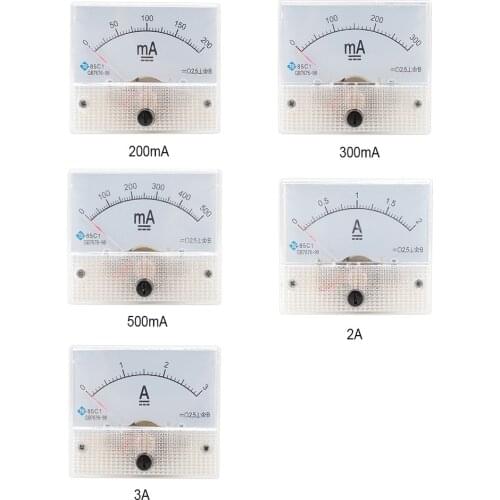 5PC 1/5MA 10MA 30MA 50MA 100/200/300/500MA 2/3A DC Amperimeter Analog Ammeter Panel current Tester Meter For Experiment or Home