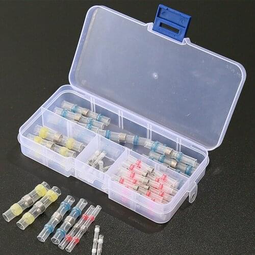 50Pcs Electrical Wire Connectors Insulated Solder Sleeve Tube Heat Shrink Sorder Terminal Waterproof Butt Connectors Kit