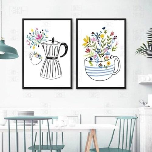 Abstract Coffee Cup Canvas Painting Kitchen Wall Decor Foods Illustration Pictures Nordic Posters and Prints for Living Room