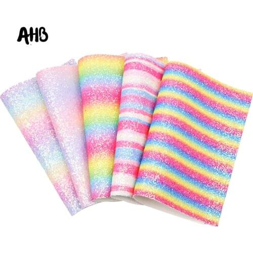 AHB Glitter Leather Sheets Gradient Rainbow Chunky Glitter Faux Leather Wedding Decor DIY Bags Bows Materials