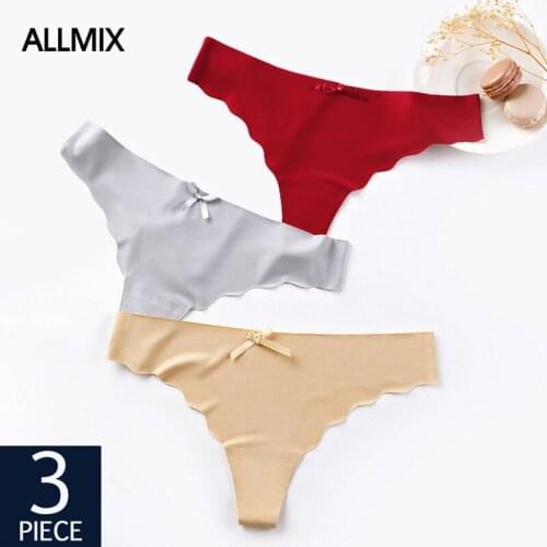 ALLMIX 3Pcs/lot Sexy Women Cotton Panties Set Underwear Seamless Thongs G-String With Bow Solid Female String Soft Lady Lingerie