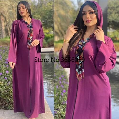 Fringe Djellaba Dubai Hooded Jalabiya Satin Women Muslim Fashion Arab Ethnic Abaya Loose Dress Evening Party Eid Morocco Oman