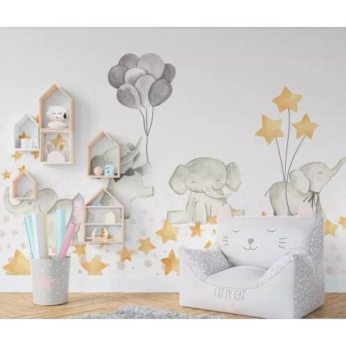 Custom large photo cartoon cute elephant stars childrens room 3D mural wallpaper
