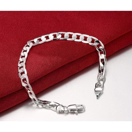 Hot 925 sterling silver Bracelets 6MM Flat sideways chain for women Wedding party fine Christmas Gifts fashion Jewelry