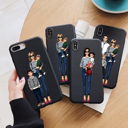 Fashion Baby Mom Girl Woman Case black TPU Silicone Phone For iPhone 12mimni 7 8 6 Plus 11 PRO MAX XR XS 12pro MAX 6s 5s Cover