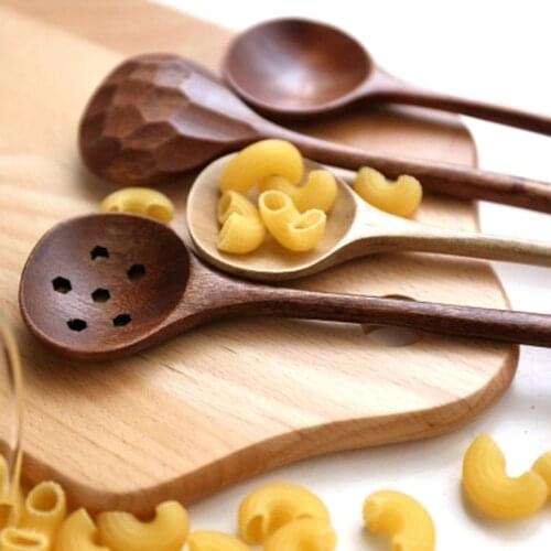 Japanese Style Wooden Pattern Long Handle Mixing Spoon Seasoning Kitchen Hotel Restaurant Household Miso Soup Spoon