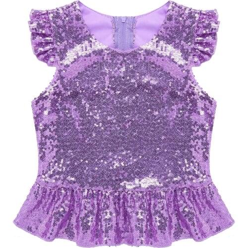 Kids Girls Shiny Sequins Mermaid Costume Short Sleeves Full Lined Back Zipper Peplum Top For Halloween Carnival Birthday Party