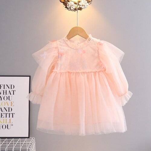 Sweet Autumn Girls Princess Kids Children Baby Dress Fashion Long Sleeve Lace Butterfly Party Fairy Dresses Vestidos S12994