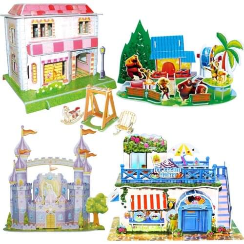 DIY 3D Puzzles Assemble Model Of Three-dimensional Cartoon Building Castle Educational Toys For Children Brinquedos Adult Jigsaw