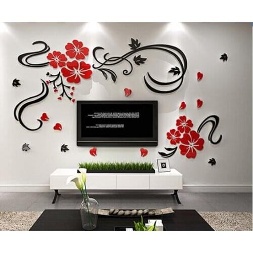 DIY 3D Flower Vine Acrylic Crystal TV Wall Stickers Three-dimensional Background Wall Sofa Wall Stickers