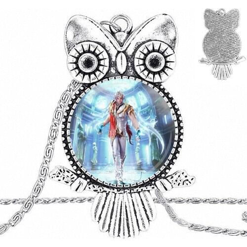 EJ Glaze Vintage Jewelry Plated With Glass Cabochon Choker Long Pendant Owl Necklace For Kids Beads Aion