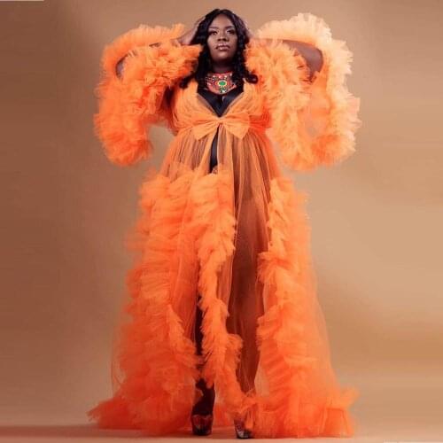 Plus Size Tulle Robes For Birthday Party Photo Shoot Long Tulle Maternity Dresses With Bow Sexy Bridal Maternity Dressing Gown