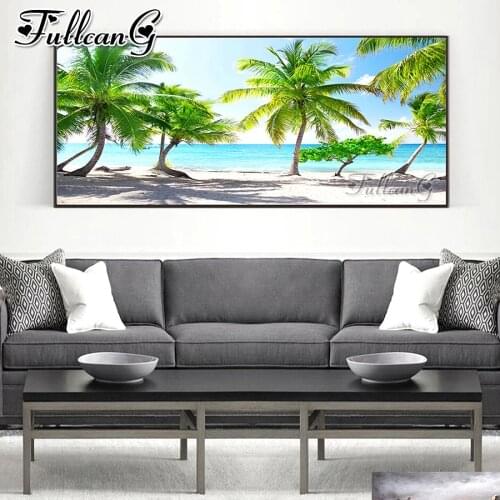 FULLCANG Beach coconut tree large diamond painting 5d diy full square round drill mosaic embroidery kits wall decoration FC3649