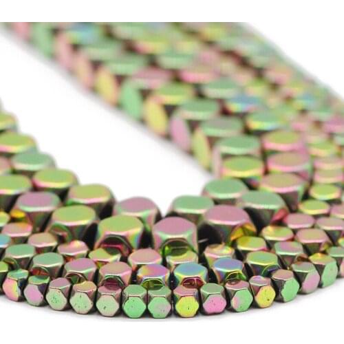 Faceted Square Cube Shape New Green Hematite Natural Stone Spacer Loose Beads For Jewelry Making Handmade DIY Bracelets 3/4/6MM