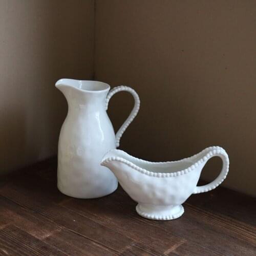 Hand Pinched Pure White Cold Color Kettle Ceramic Pearl Edge Irregular Sauce Pot/Vase
