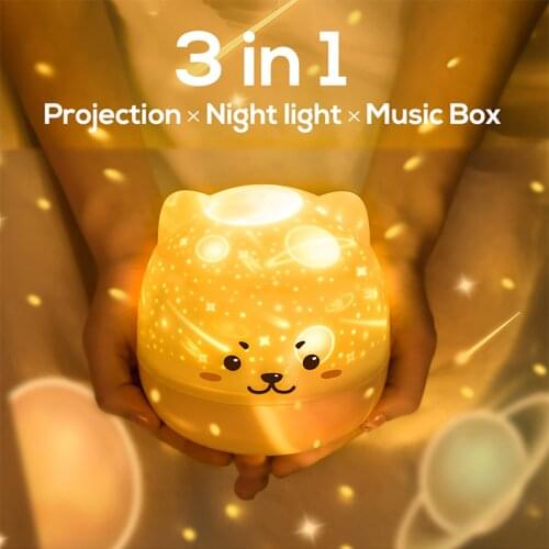 Cute Star Projector Lamp LED Starry Sky Projector Night Lights Colorful Music Box for Kids Bedroom Galaxy Projection Night Lamp