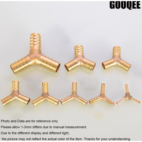 1pcs Brass Splicer Pipe Fitting Y Shape 3 Way Hose Barb 4/6/8/10/12/16/19mm Copper Barbed Connector Joint Coupler Adapter