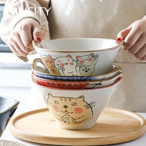 FANCITY Japanese-style noodle bowls, cute soup bowls for home use, non-hot double-ear noodle bowls