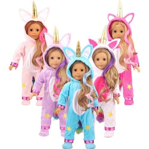 Summer New Pattern Fashion Unicorn Clothes + Bag + Comb + Wig Set Fit 18 Inch American 43cm Baby Doll Clothes Accessories