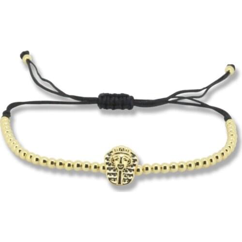 Fashion Men Jewelry Anil Arjandas Bracelet Pave Setting Gold CZ Pharaoh Head Bead & 3mm Round Bead Braiding Men Macrame Bracelet