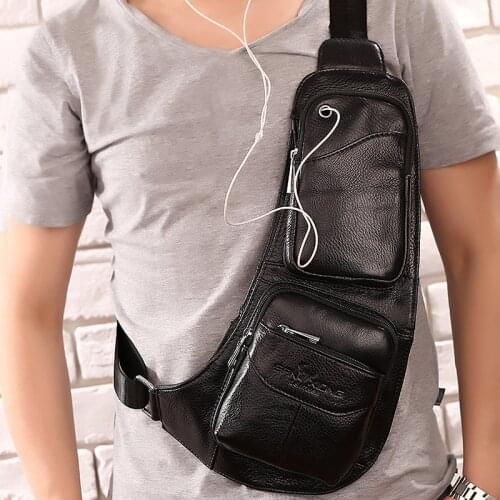 High Quality Men Genuine Leather 100% Real Cowhide Retro Messenger Shoulder Crossbody Bag Vintage Sling Chest Day Pack Half Moon