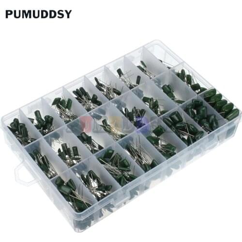 660pcs/lot 24value capacitor kit 100v 2a221j to 2a474j polyester film capacitor assorted kit 0.47nf 0.68nf 1nf 2.2nf capacitors