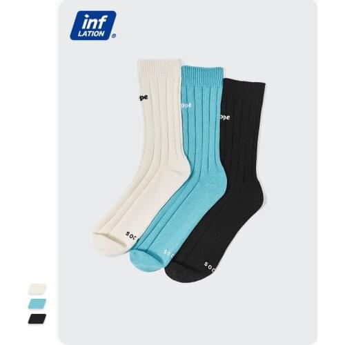 INFLATION Mens Socks Casual Style Plain Embroidery Socks Unisex 2021 Fashion All-match Sport Socks Men Long Socks 995AI2021