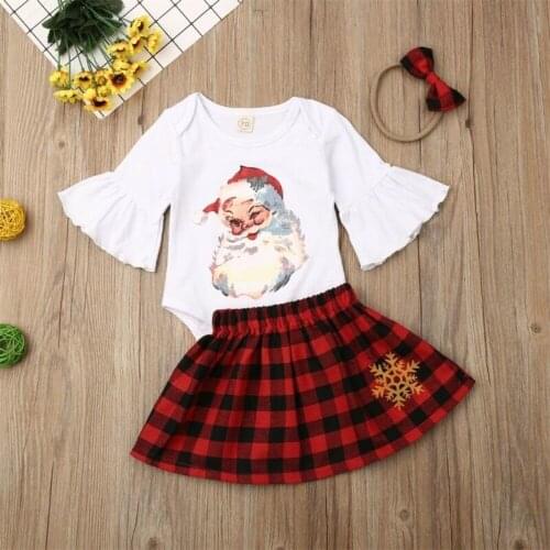 Newborn Baby Girls Christmas Skirts Outfits Romper Dress Headband Clothes