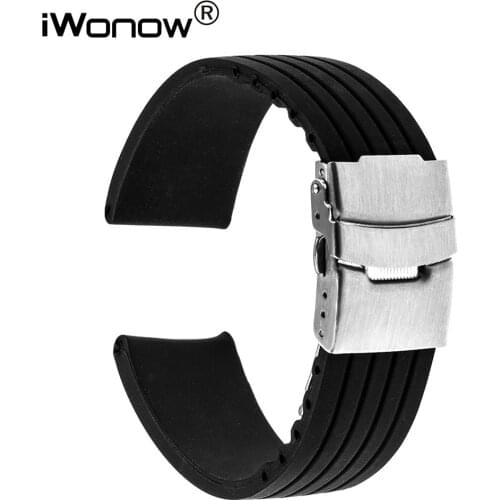 Silicone Rubber Watch Band 22mm for Samsung Gear S3 Classic / Frontier Stainless Safety Buckle Strap Wrist Belt Bracelet Black