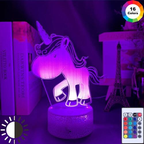 Cartoon Unicorn Horse Cute 3D Lamp My Little Pony RGB LED Night Light Girl Gift Props Bedroom Decorative Multicolor Luminaria