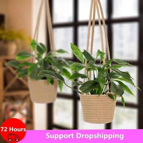 Garden Plants Hanger Flower Storage Basket Jute Rope Hanging Plant Holder Home Balcony Garden Decorations Wall Art