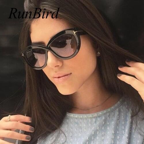 RunBird Cat eye Oversized Sunglasses Women Fashion T Sun Glasses Lady Brand Designer Vintage Shades Gafas Oculos 5057R