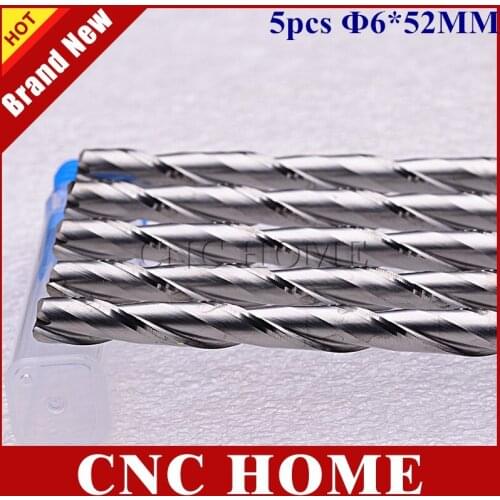 6*52MM 5pcs 2 Flutes Spiral End Mills, Carbide CNC Router Bits, Milling Cutter, Cutting Tools on Engraving Machine, Woodworking
