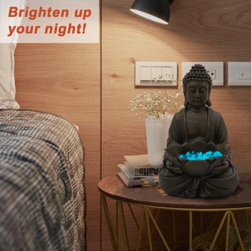 Nacome Meditating Buddha Statue Sitting Sculpture Decoration 12" Marble Finish with Lotus and Magical Glow in The Dark Pebbles