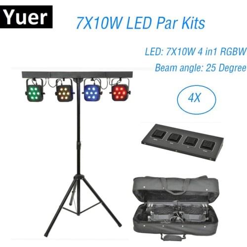 LED Par Kits 4Pcs 7X10W RGBW LED Flat Par Lights DMX Controller Stage Light With Light Stand For Dj Effect Lighting Data Show