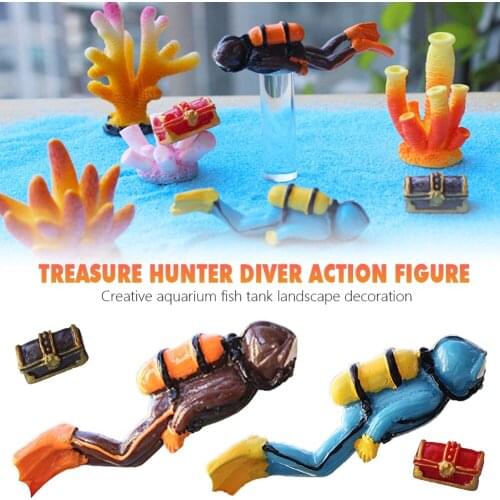 2pcs Unique Design Aquarium Treasure Hunter Diver Action Figure Fish Tank Decor Landscape Necessary Aquatic Pet Decor Accessorie