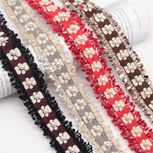1 Yard Pearl Beaded Flower Embroidered Lace Ribbon Trim 3cm Fabric Handmade DIY Wedding Dress Sewing Craft