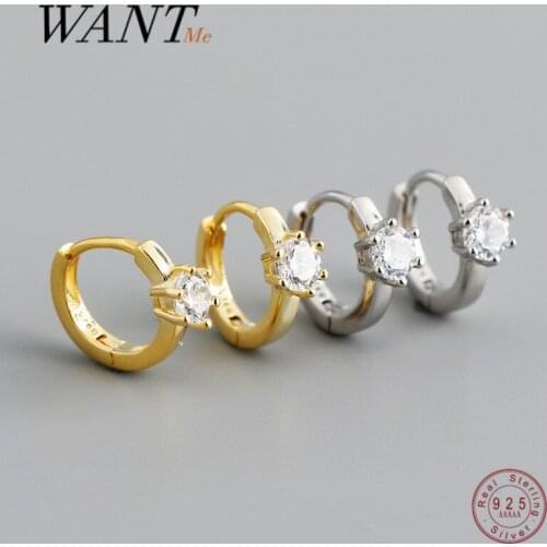 WANTME Genuine 925 Sterling Silver Geometric Round Zircon Minimalism Ear Buckle for Women Punk Hip Hop Hugging Earrings Jewelry