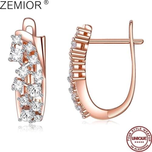 ZEMIOR Minimalist Rose Gold Plated Earrings For Women Shining Full Cubic Zirconia Earring Studs Fashion Jewelry Anniversary Gift