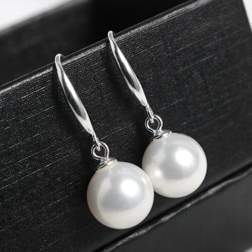 10mm Ocean Pearl Dangle Earrings Natural Shell Beads Drop Earrings Copper Anti-allergy for Women