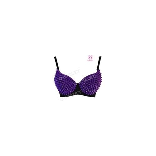 Free Shipping Sexy Women PUNK Purple Plastic Gathers Push Up Spike Stud Rivet Bra Bralet 32 34 36 38 40 B Cup Clubwear Dancewear