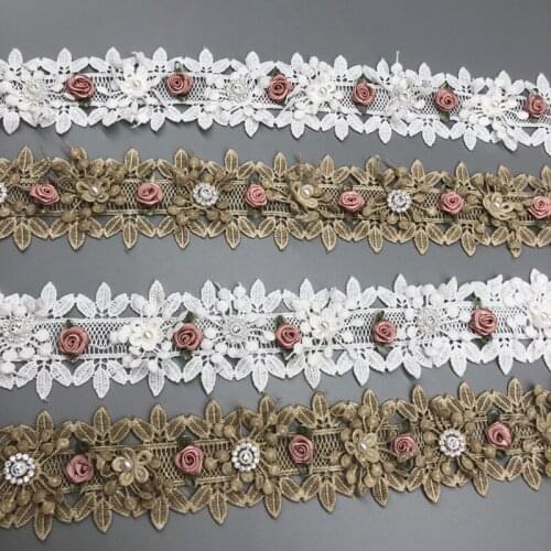 1 Yards Embroidered Fabric Lace Ribbon 3D Flower Applique Handmade DIY Lace Trim Girls Dress Sewing Craft