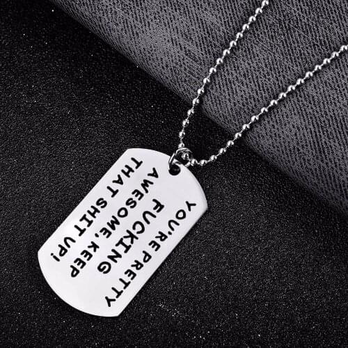 12PC/Lot Military Dog Tag Stainless Steel Pendant Couple Wife Husband Girlfriend Boyfriend Beads Chain Necklace Funny Gifts