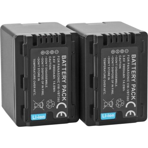 2pcs VW-VBT380 VBT380 VW-VBT190 Battery for Panasonic HC-V250 HC-V380 HC-V510 HC-V520 V710 V720 V750 V770 VX870 VX981K WXF991K