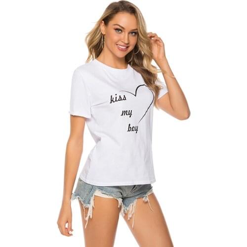 2020 NEW Summer Women T Shirt Kiss My Boy Printed Couple Cuffs Curled O Neck Short Sleeved T Shirt Casual