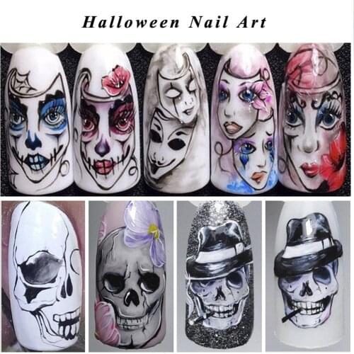 Praty 25pcs Nail Stickers Halloween Sets Skull Bone DIY Slider Nail Art Water Decals Manicure Wraps Nail Foils Party DIY Decor