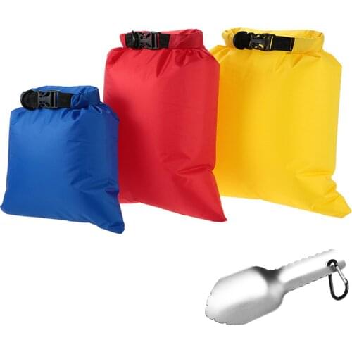 3 Pcs Outdoor Camping Waterproof Bag 3L+5L+8L Ultralight Dry Sacks Bags with Hand Trowel Hiking Traveling Accessories